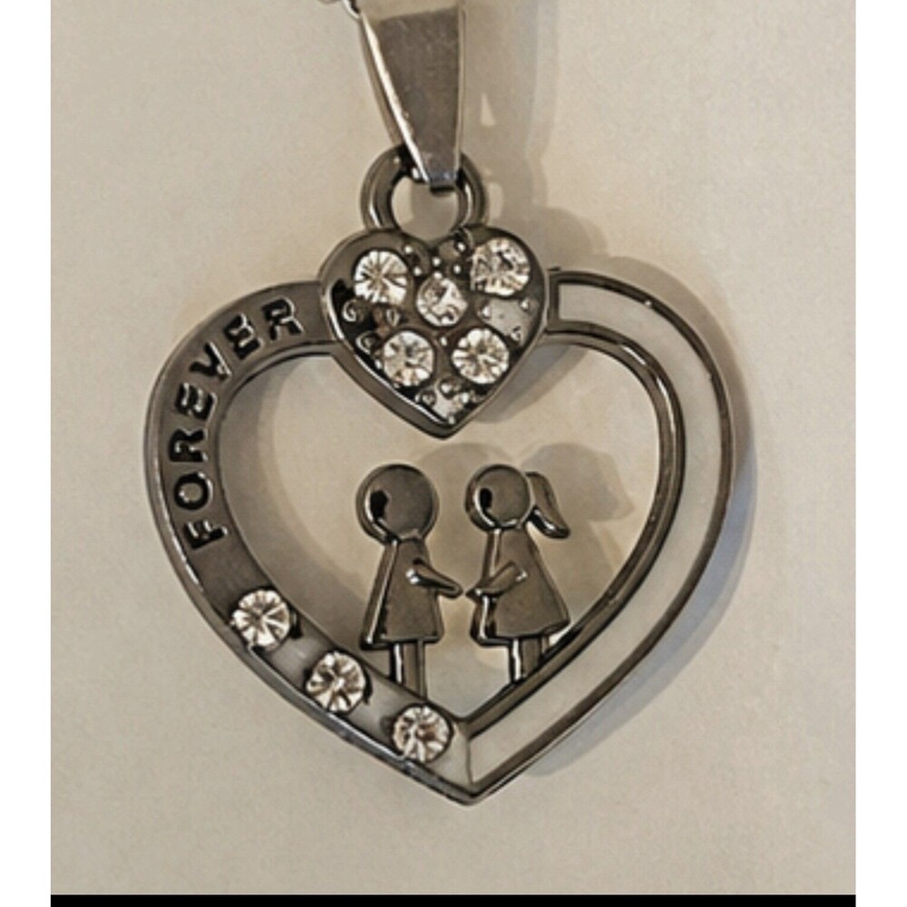“FOREVER” Heart Necklace Stainless Steel Black Cord Anniversary Engagement